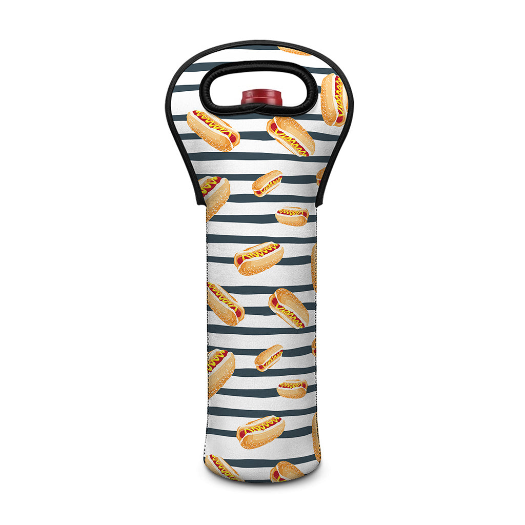 Hot Dog Striped Pattern Print Single Neoprene Wine Tote