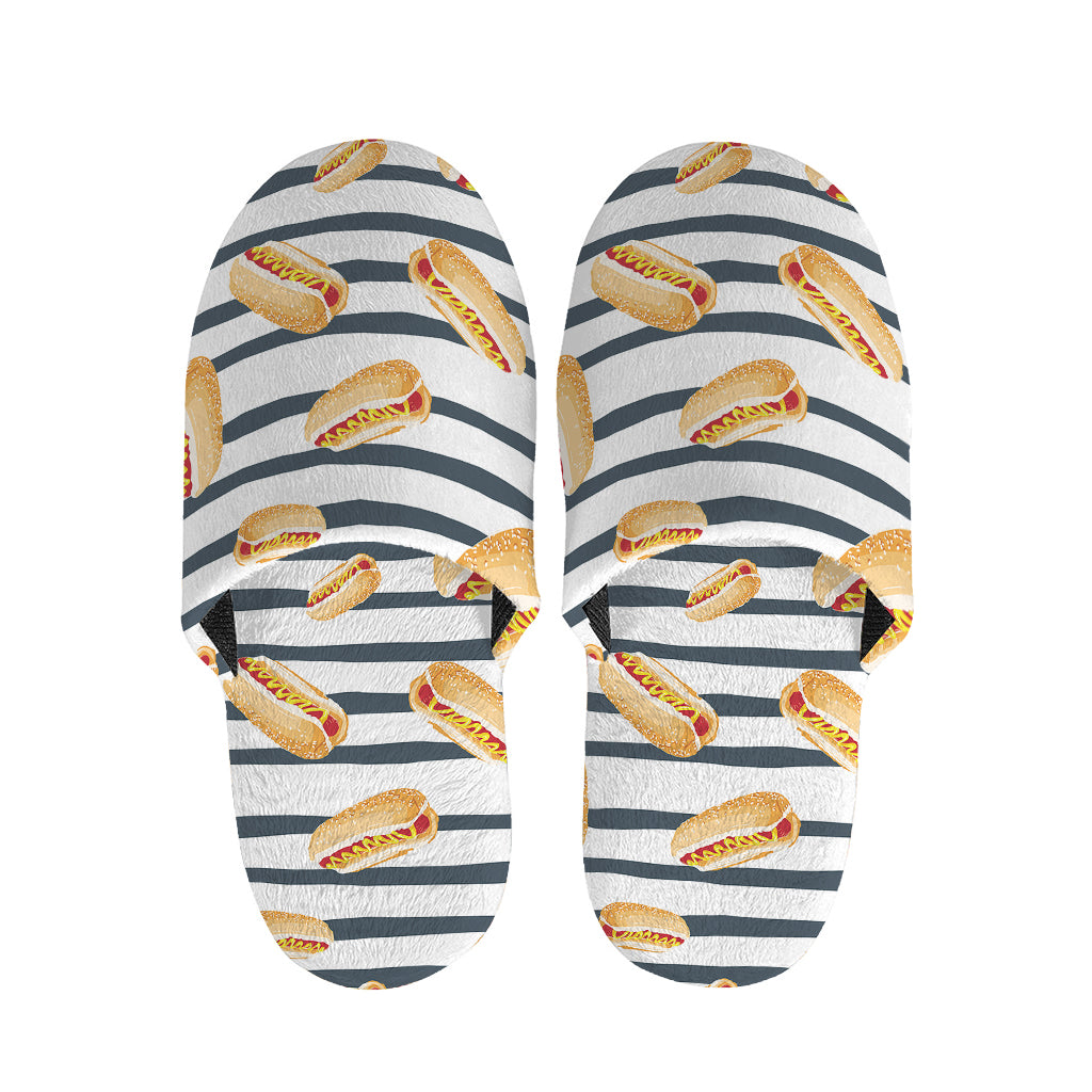 Hot Dog Striped Pattern Print Slippers