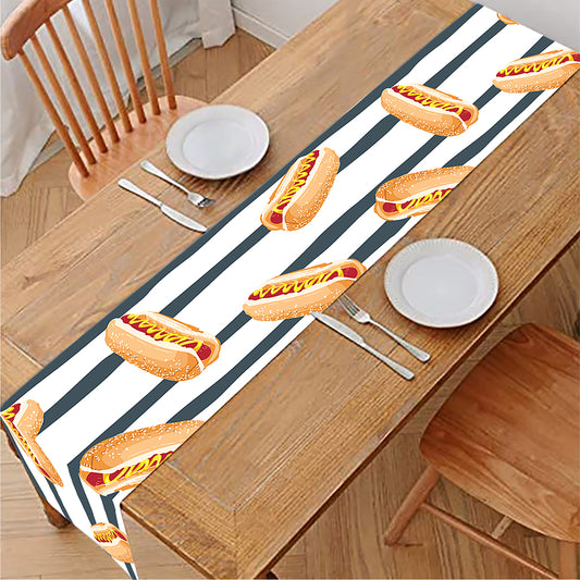 Hot Dog Striped Pattern Print Table Runner