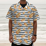 Hot Dog Striped Pattern Print Textured Short Sleeve Shirt