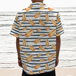 Hot Dog Striped Pattern Print Textured Short Sleeve Shirt