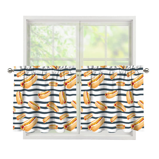 Hot Dog Striped Pattern Print Tier Curtains