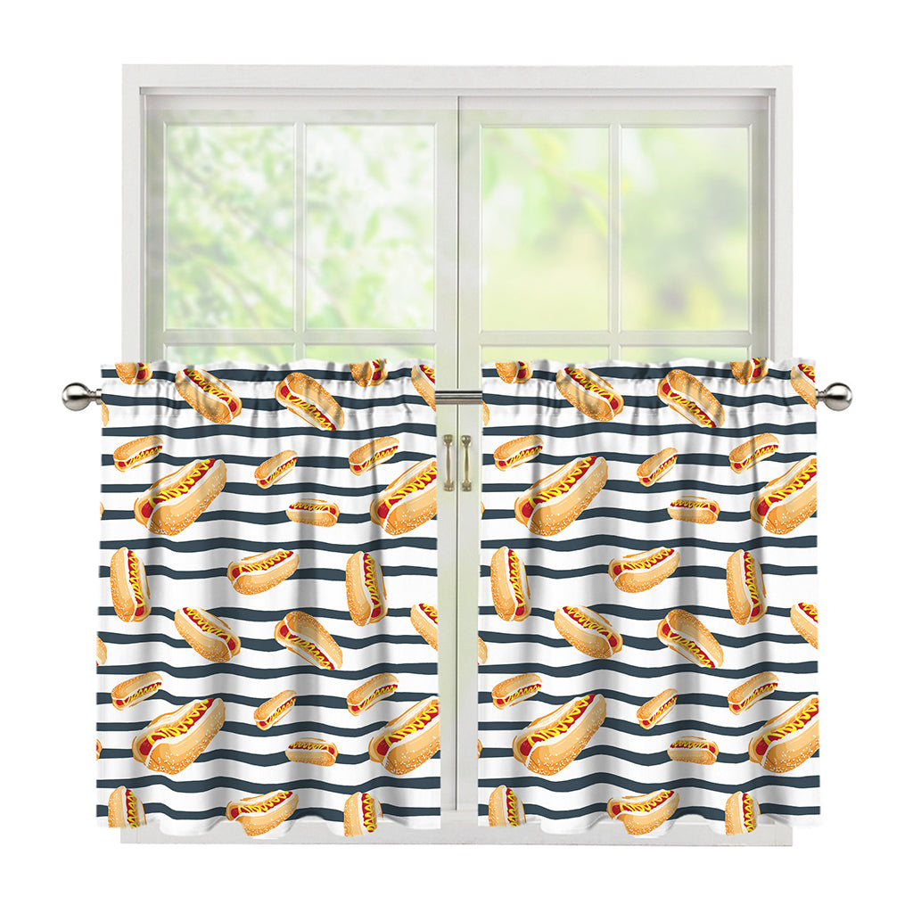 Hot Dog Striped Pattern Print Tier Curtains
