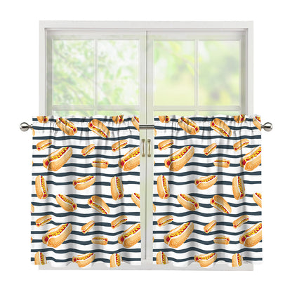 Hot Dog Striped Pattern Print Tier Curtains