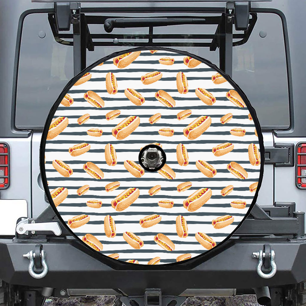 Hot Dog Striped Pattern Print Tire Cover With Camera Hole