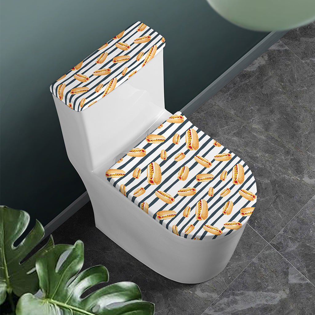 Hot Dog Striped Pattern Print Toilet Lid And Tank Cover Set