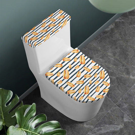 Hot Dog Striped Pattern Print Toilet Lid And Tank Cover Set