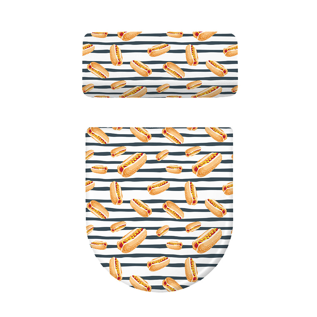 Hot Dog Striped Pattern Print Toilet Lid And Tank Cover Set