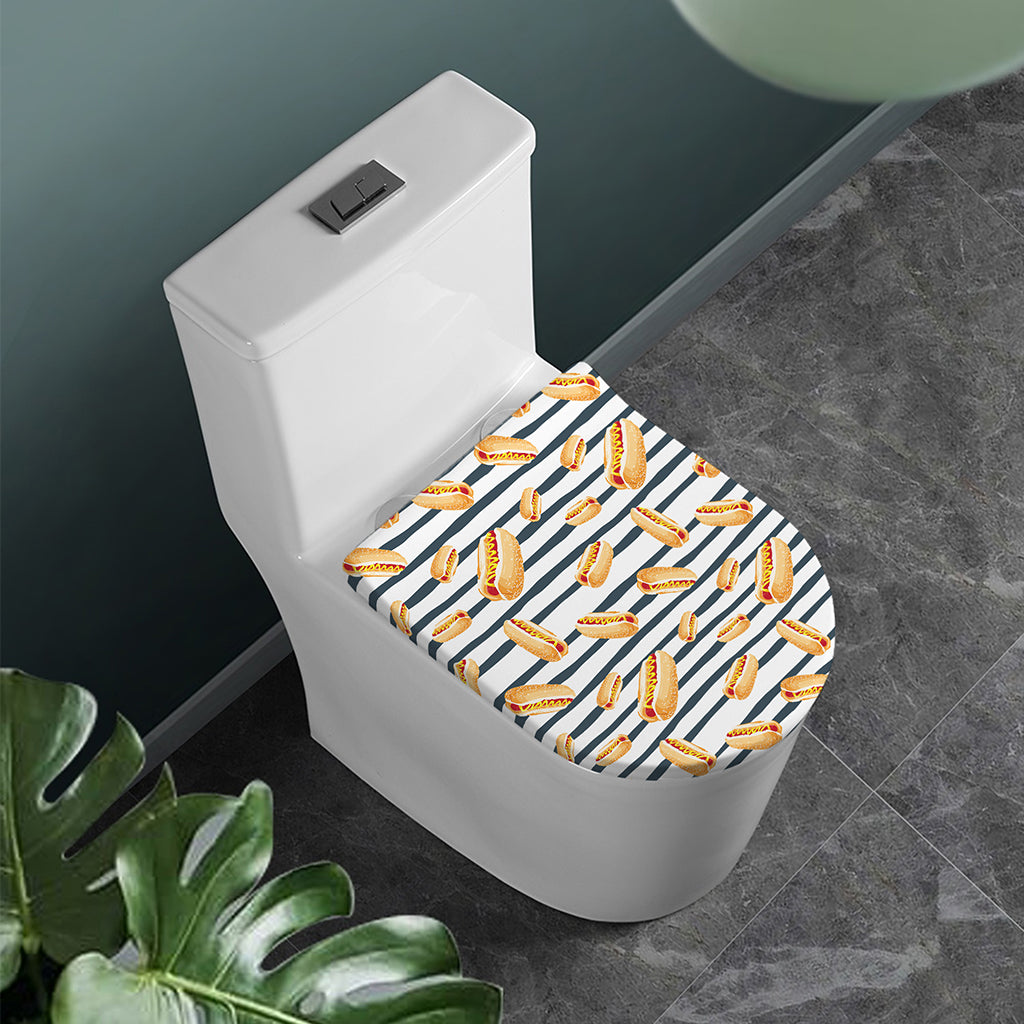 Hot Dog Striped Pattern Print Toilet Lid Cover