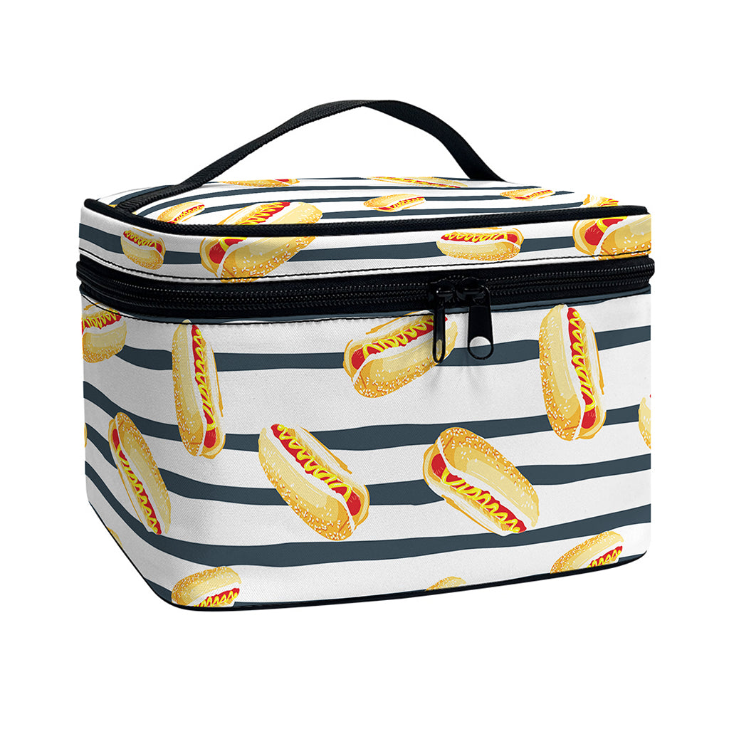 Hot Dog Striped Pattern Print Travel Makeup Bag