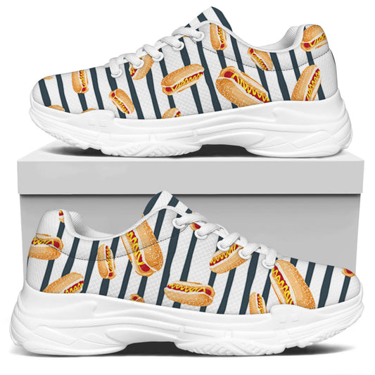 Hot Dog Striped Pattern Print White Chunky Shoes