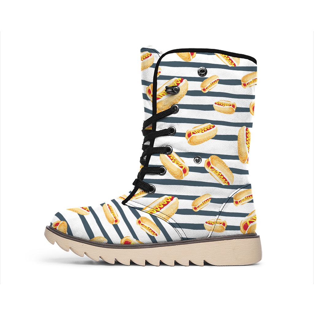 Hot Dog Striped Pattern Print Winter Boots