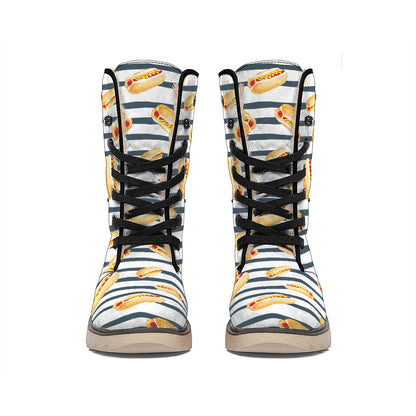 Hot Dog Striped Pattern Print Winter Boots