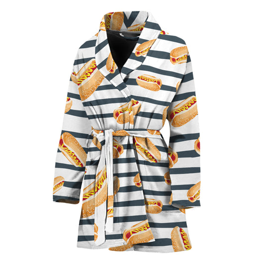 Hot Dog Striped Pattern Print Women's Bathrobe