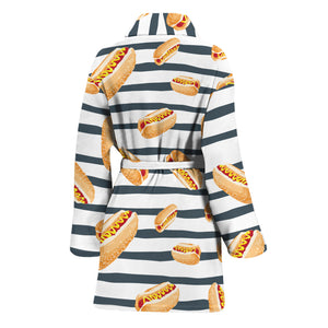 Hot Dog Striped Pattern Print Women's Bathrobe