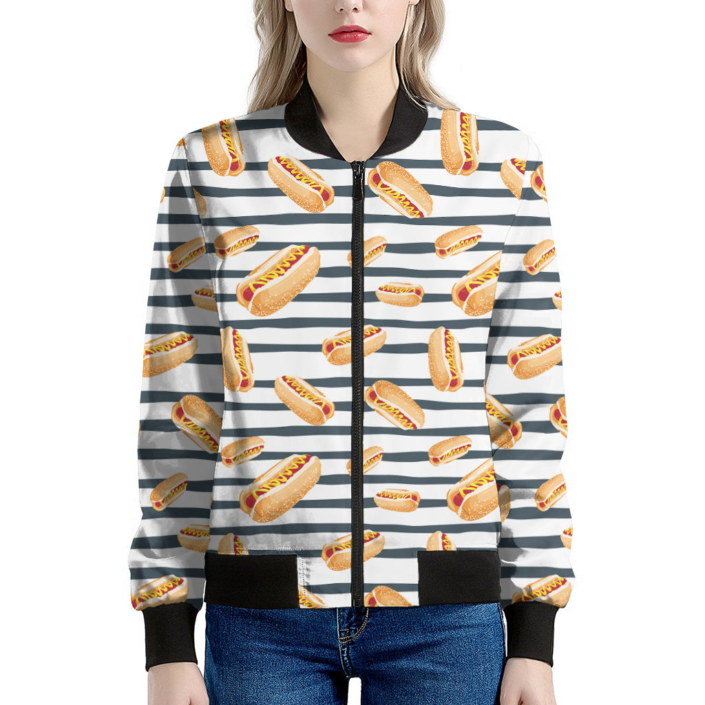 Hot Dog Striped Pattern Print Women's Bomber Jacket