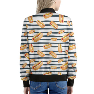 Hot Dog Striped Pattern Print Women's Bomber Jacket