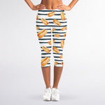 Hot Dog Striped Pattern Print Women's Capri Leggings
