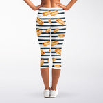 Hot Dog Striped Pattern Print Women's Capri Leggings