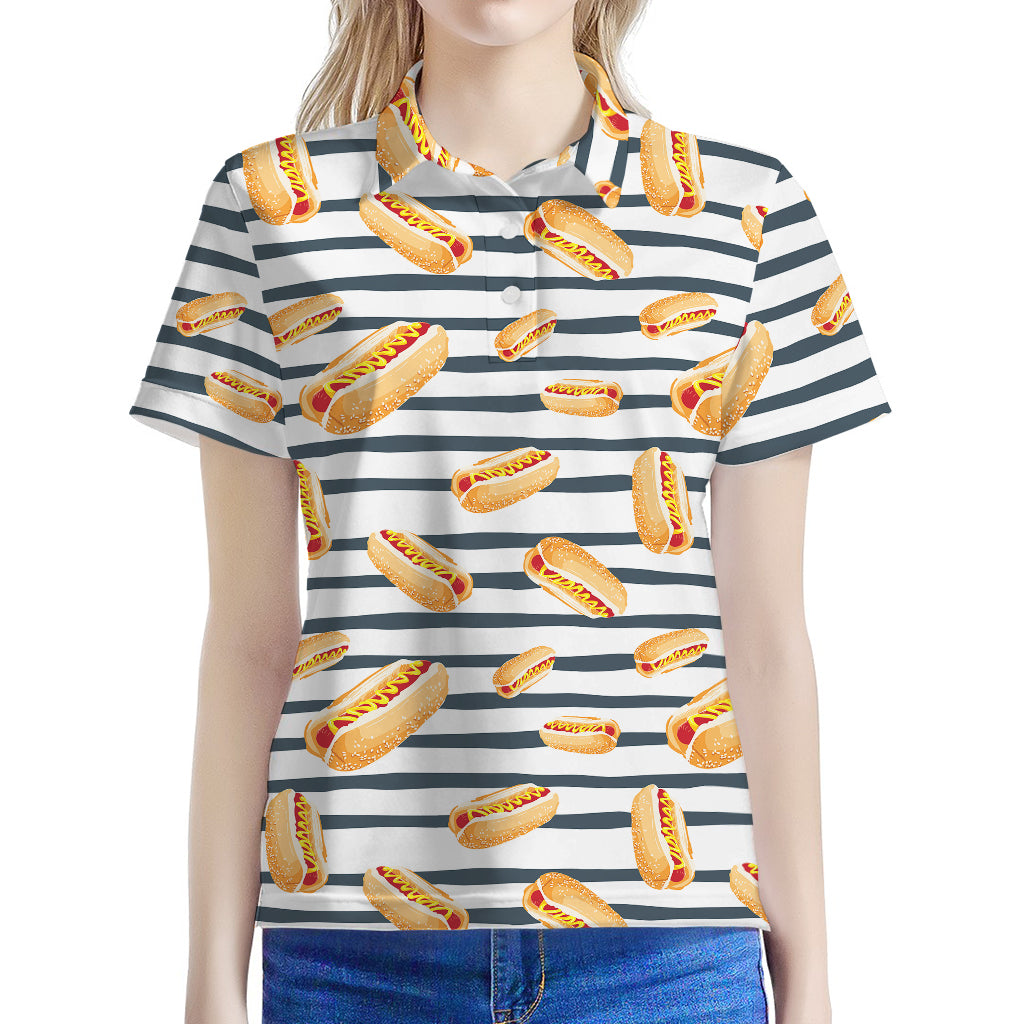Hot Dog Striped Pattern Print Women's Polo Shirt