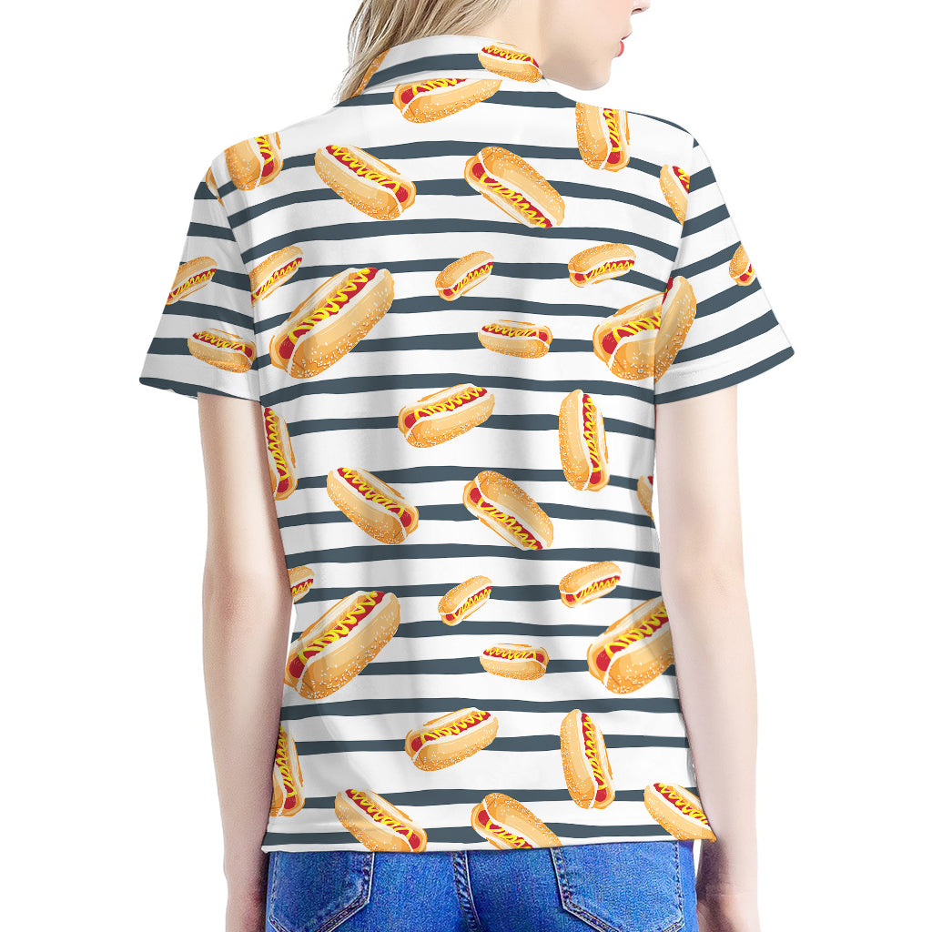 Hot Dog Striped Pattern Print Women's Polo Shirt
