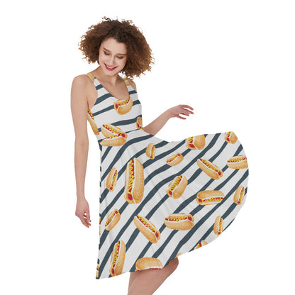 Hot Dog Striped Pattern Print Women's Sleeveless Dress