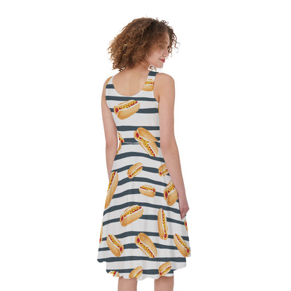 Hot Dog Striped Pattern Print Women's Sleeveless Dress