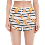 Hot Dog Striped Pattern Print Women's Split Running Shorts