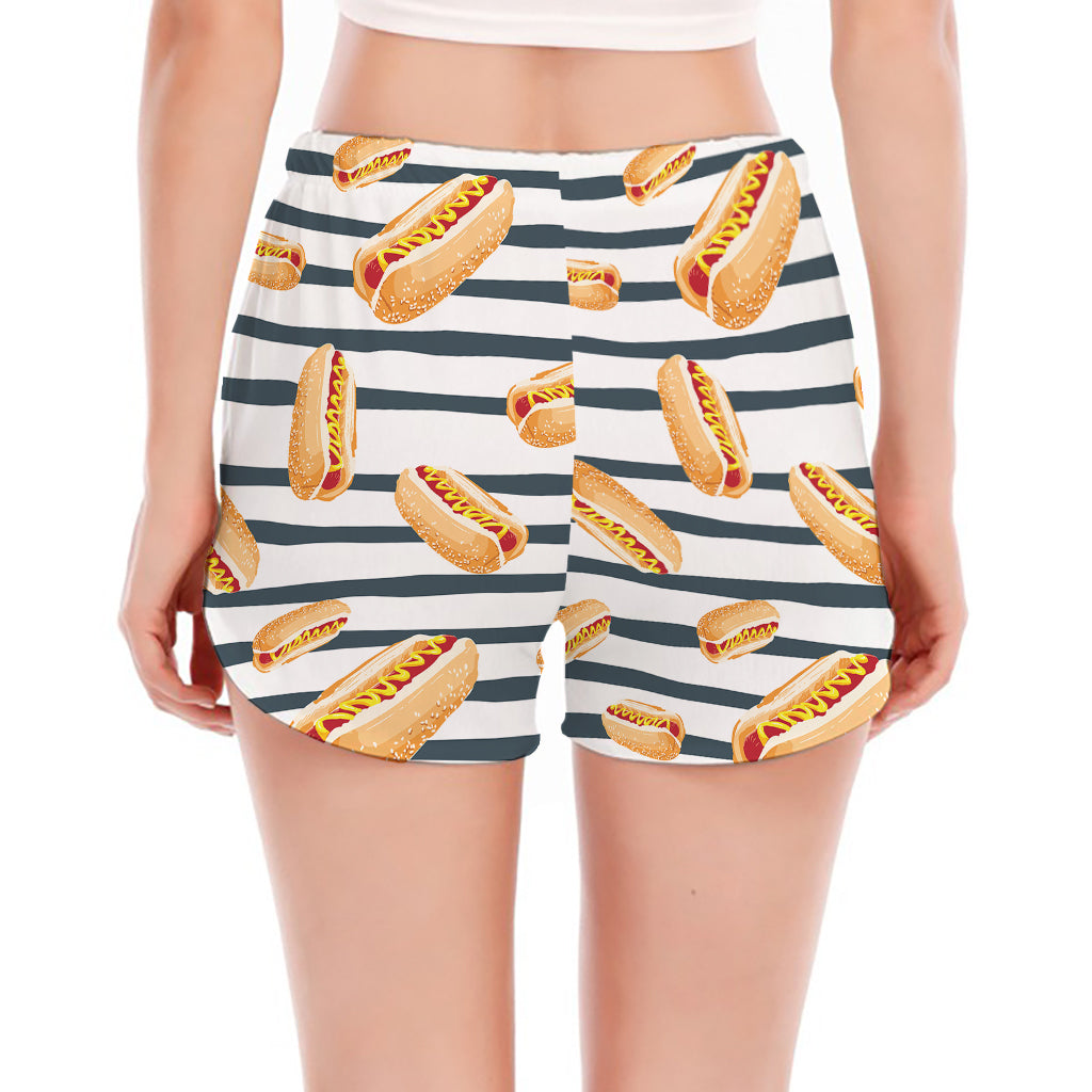 Hot Dog Striped Pattern Print Women's Split Running Shorts