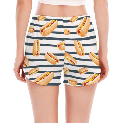 Hot Dog Striped Pattern Print Women's Split Running Shorts