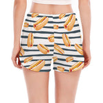 Hot Dog Striped Pattern Print Women's Split Running Shorts