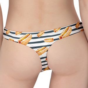 Hot Dog Striped Pattern Print Women's Thong