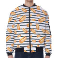 Hot Dog Striped Pattern Print Zip Sleeve Bomber Jacket