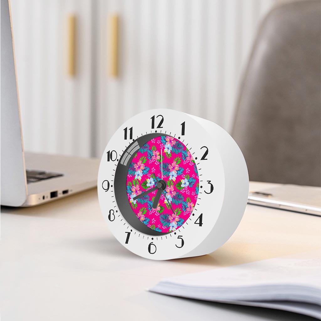 Hot Pink Aloha Hibiscus Pattern Print Alarm Clock