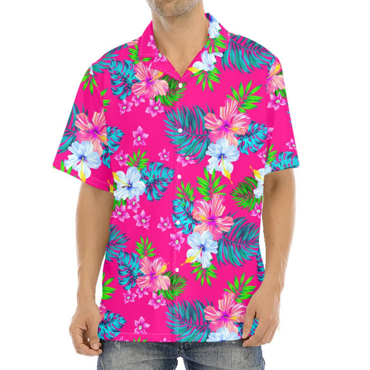 Hot Pink Aloha Hibiscus Pattern Print Aloha Shirt