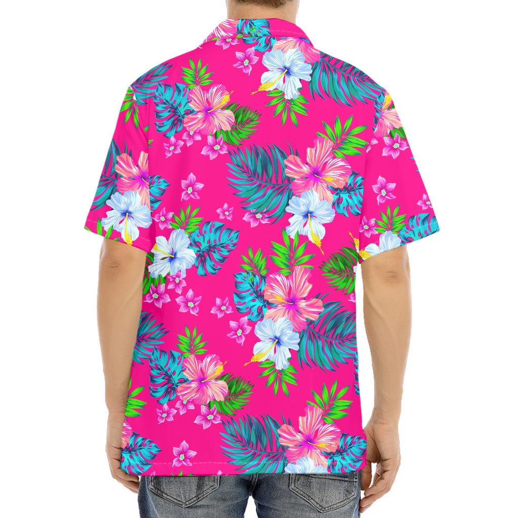 Hot Pink Aloha Hibiscus Pattern Print Aloha Shirt