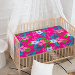 Hot Pink Aloha Hibiscus Pattern Print Baby Crib Sheet