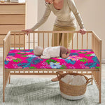 Hot Pink Aloha Hibiscus Pattern Print Baby Crib Sheet