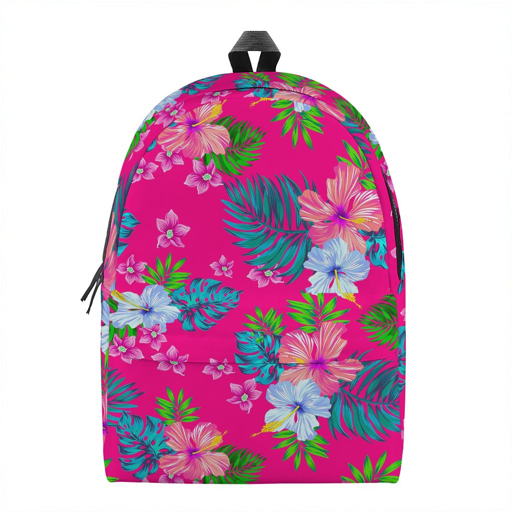 Hot Pink Aloha Hibiscus Pattern Print Backpack