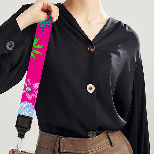 Hot Pink Aloha Hibiscus Pattern Print Bag Strap