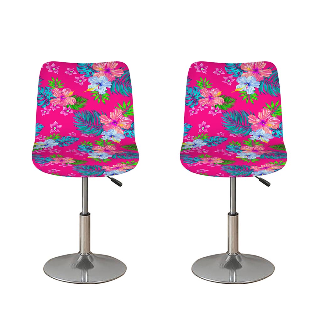 Hot Pink Aloha Hibiscus Pattern Print Bar Stool Covers