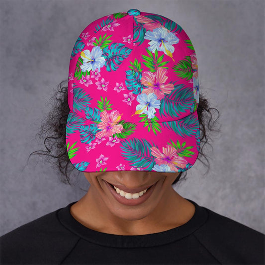 Hot Pink Aloha Hibiscus Pattern Print Baseball Cap
