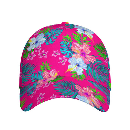 Hot Pink Aloha Hibiscus Pattern Print Baseball Cap