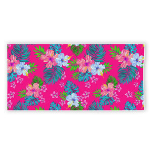 Hot Pink Aloha Hibiscus Pattern Print Beach Towel