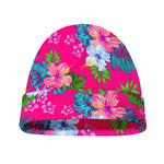 Hot Pink Aloha Hibiscus Pattern Print Beanie