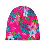 Hot Pink Aloha Hibiscus Pattern Print Beanie