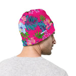 Hot Pink Aloha Hibiscus Pattern Print Beanie