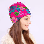 Hot Pink Aloha Hibiscus Pattern Print Beanie
