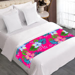 Hot Pink Aloha Hibiscus Pattern Print Bed Runner