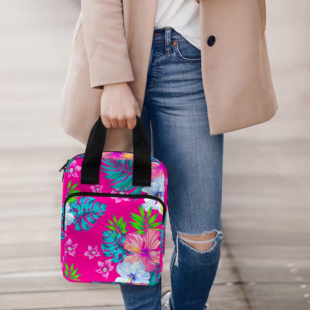 Hot Pink Aloha Hibiscus Pattern Print Bible Tote Bag